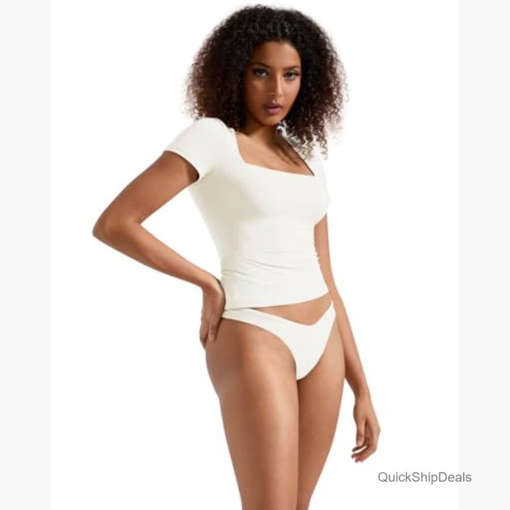 Double Lined Fitted Basic Tee Square Neck Short S… - image 4